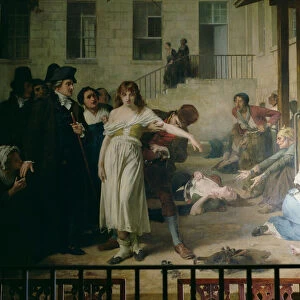 Philippe Pinel (1745-1826) releasing lunatics from their chains at the Salpetriere asylum in Paris in 1795, 1886 (oil on canvas) (detail see also 164470)