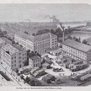 Piano factory of Julius Bluethner, Leipzig, Germany (engraving)