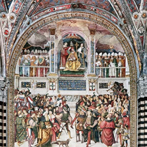 The Piccolomini Library, the exterior upper register: "Coronation of Pope Pius III (October 8, 1503)", fresco by Bernardino di Betto, known as Pinturicchio