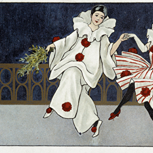 Pierrot and Colombine dancing in the moonlight - dess. by Florence Hardy, deb