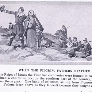 When the Pilgrim fathers reached new lands, c. 1950 (litho)