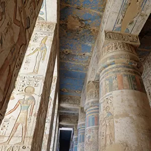 Pillars and walls decorated with low reliefs, Temple of Horus, Edfu