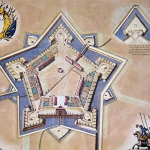Plan of the Citadel of Turin in 1664 (colour litho)