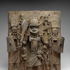 Plaque: Warrior and Attendants, 16th-17th century (brass)