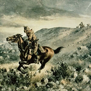 Pony Express pursued by Indians, 1900 (w / c on paper)