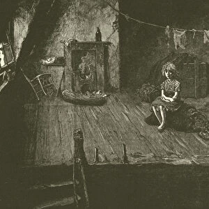 Poor children in an attic (engraving)