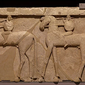 Poros stone Frieze depicting a procession of horsemen. 7th century BC