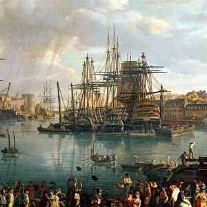 The Port of Brest with a view of shipping, 1794 (detail of 95402) (oil on canvas)
