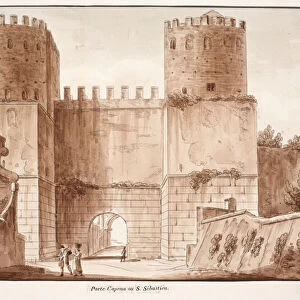 The Porta Capena or Porta San Sebastiano, 1833 (etching with brown wash)