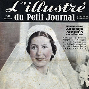 Portrait of Antonia Arques, Miss Europe 1936, in bridal dress at her French wedding