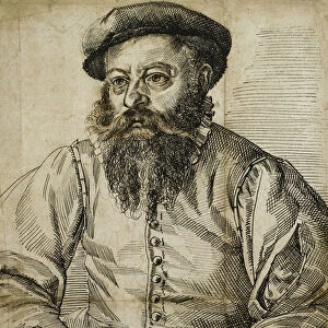 Portrait of a Bearded Man, Half Length, Seated at a Table, (pen and black and brown ink)