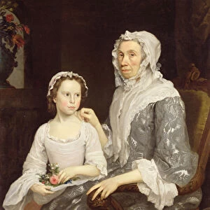 Portrait of an Elderly Lady and a Young Girl (oil on canvas)