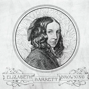 Portrait of Elizabeth Barrett Browning (1806-61) (engraving) (b&w photo)
