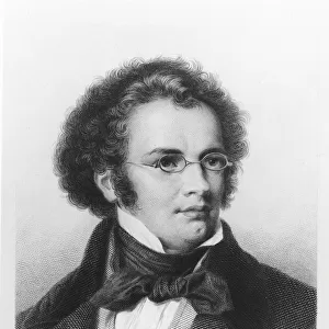Portrait of Franz Schubert (1797-1828) engraved by H. Roemer (engraving) (b / w photo)
