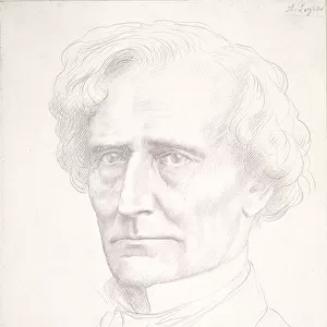 Portrait of Hector Berlioz (gold point on pink prepared paper)