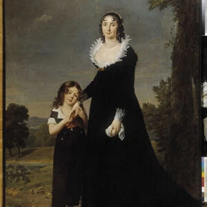 Portrait of a mother with her son, 18th century (oil on canvas)