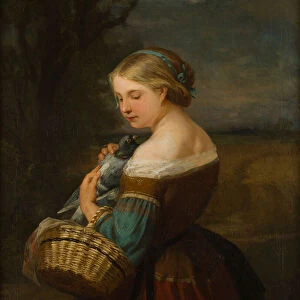 Portrait of a Peasant Girl with a Pigeon (oil on canvas)