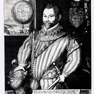 Portrait of Sir Francis Drake (c. 1540-96) (engraving) (b / w photo)