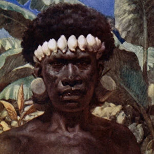 Portrait of a Solomon Island Cannibal (colour litho)