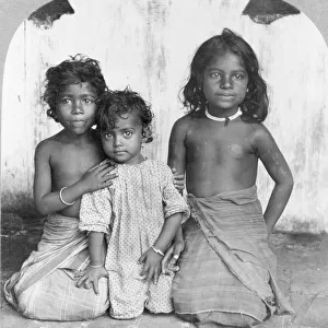 Portrait of three young Sinhalese girls, c. 1905 (b / w photo)