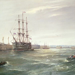 Portsmouth Harbour: HMS Victory among the Hulks, 1892 (oil)