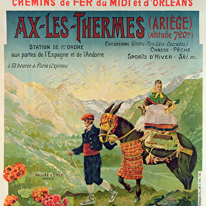 Poster advertising the ski resort of Ax-Les-Thermes, France, c. 1900 (colour litho)