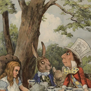 Poster depicting The Mad Hatters Tea Party from Alice In Wonderland (colour litho)