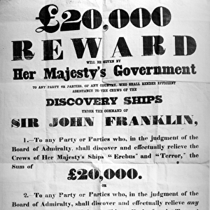 Poster offering a reward for the discovery of the lost Franklin Artic Expedition