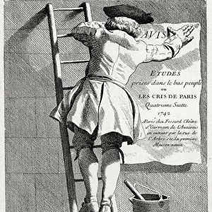 The poster sticking a poster of the Cris de Paris. c. 1742 (Engraving)