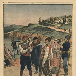 Precautions taken to prevent cholera, disinfection at the Serbian border, illustration