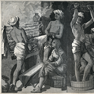 Preparation of lacquer in India. Engraving from 1885 in "