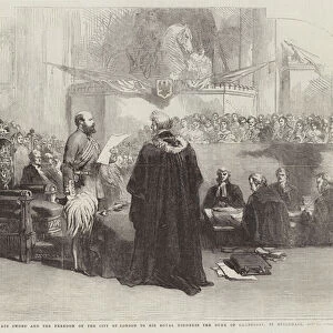 Presentation of a State Sword and the Freedom of the City of London to His Royal Highness the Duke of Cambridge, in Guildhall (engraving)