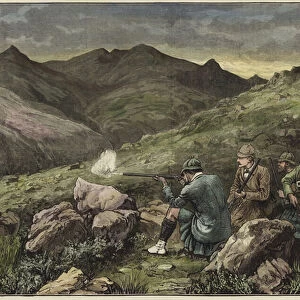 The Prince of Wales at a deer drive in the Forest of Mar (coloured engraving)