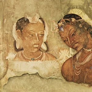A Princess and her Servant, copy of a fresco from the Ajanta Caves, India (fresco)