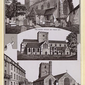 The Priory Church Brecon to day; The Priory Church 250 years ago; St Marys Church Brecon (litho)