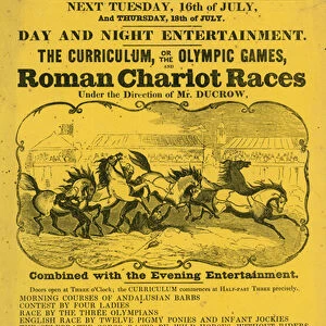 Promotional leaflet for The Curriculum; or, The Olympic Games and Roman Chariot Race at Royal Gardens, Vauxhall, London (engraving)