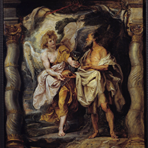 The prophete Elijah receives bread and water from an angel Painting by Pierre Paul