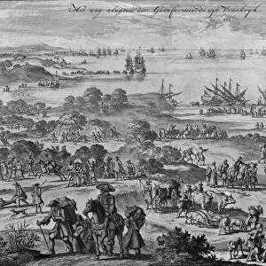 Protestants leaving France (engraving) (b / w photo)