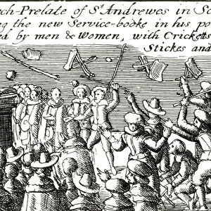 Protesters in Edinburgh, 1637 (engraving) (b / w photo)