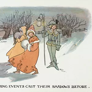 Proverbs Improved: Coming Events Cast Their Shadows Before (colour litho)