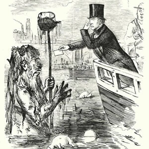 Punch cartoon: Faraday Giving His Card to Father Thames (engraving)