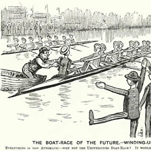 Punch cartoon: the increase in automation - a clockwork University Boat Race (engraving)