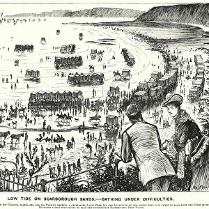 Punch cartoon: Low Tide on Scarborough Sands - Bathing under Difficulties (engraving)
