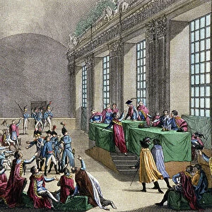 putsch on november 9, 1799 by general Napoleon Bonaparte, early 19th century (engraving)