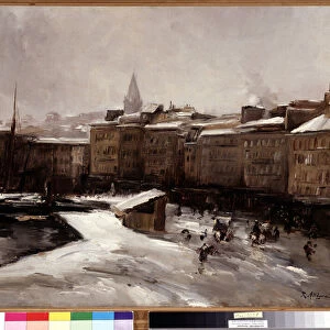Quai du port, Marseille, under the snow Painting by Raymond Allegre (1857-1933) Dim. 56x74 cm. Mandatory mention: Collection fondation regards de Provence Marseille