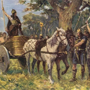 Queen Boadicea Addressing the Britons (colour litho)