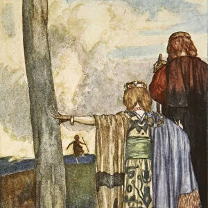 Queen Maeve meets with Cuchulain, illustration from Cuchulain, The Hound of Ulster, by Eleanor Hull (1860-1935), 1904 (colour litho)
