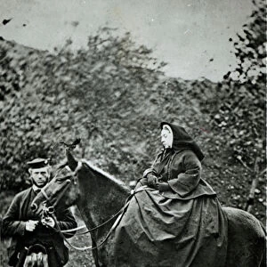 Queen Victoria (1819-1901) on horseback at Balmoral, 1863 (b / w photo)