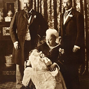 Queen Victoria Holding King Edward VIII at his Christening on July 16th, 1894 (b / w photo)