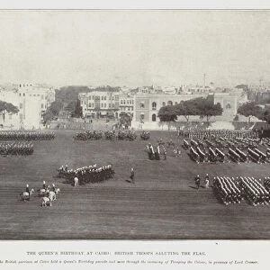 The Queens Birthday at Cairo, British Troops saluting the Flag (b / w photo)